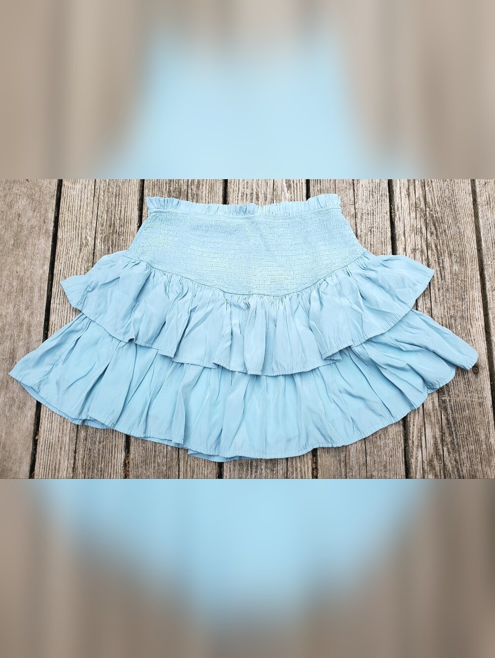 Baby Blue Tiered Ruffled Mini Skirt • Hidden Shorts • Medium